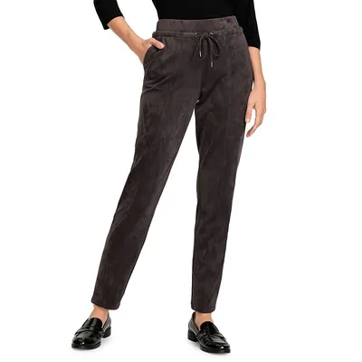 Faux Suede Straight-Leg Pull-On Pants