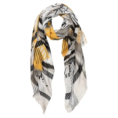 Mixed-Print Scarf with Frayed Edges