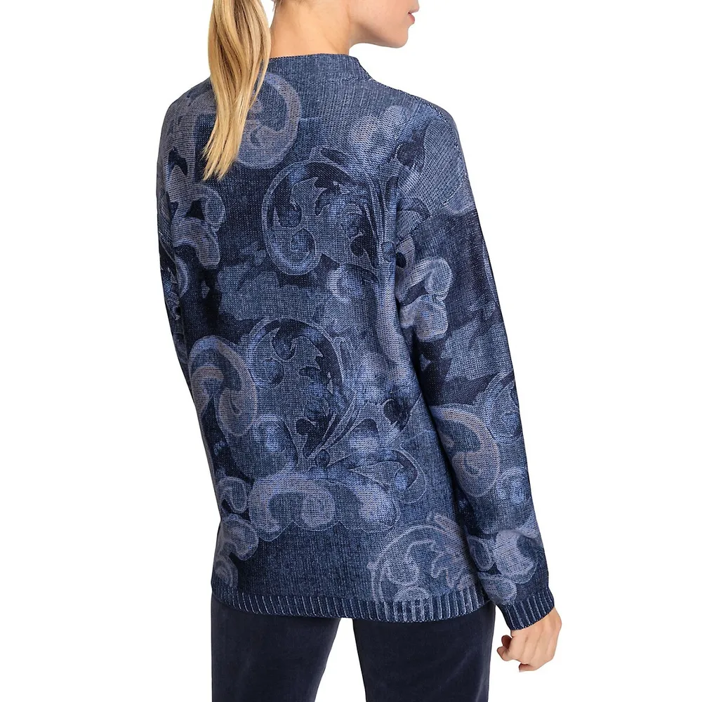 Classy Sport Funnelneck Metallic Paisley Sweater