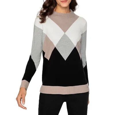Diamond-Pattern Mockneck Sweater