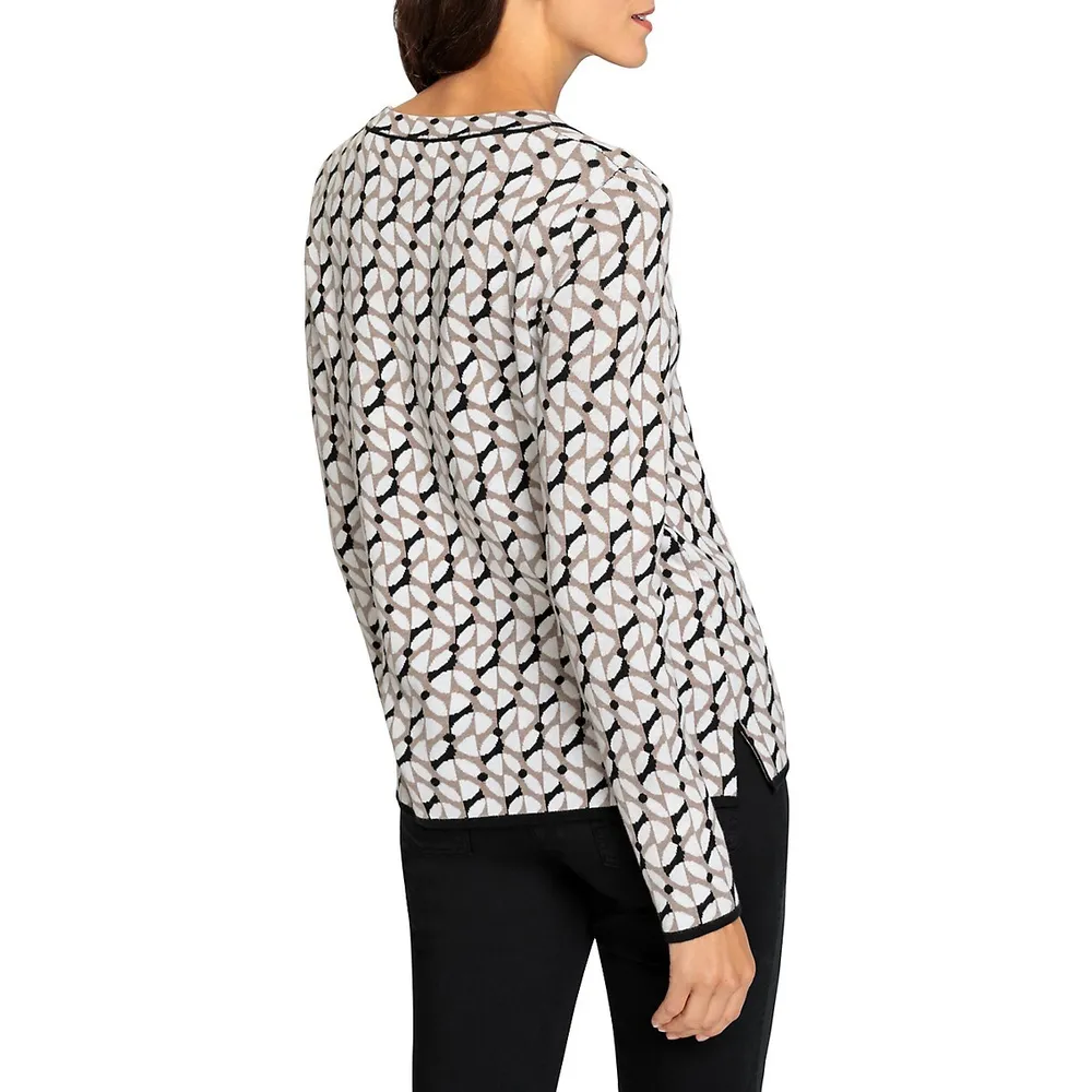 Geometric-Pattern Drawstring Sweater