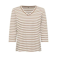 Life Motion Striped Three-Quarter Sleeve V-Neck T-Shirt