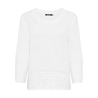 Mixed-Knit Three-Quarter Sleeve Sweater
