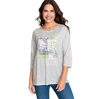 Tencel-Modal Multi-Print Three-Quarter T-Shirt