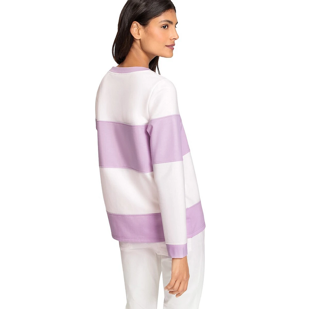 Sequined Striped Crewneck Jersey Top