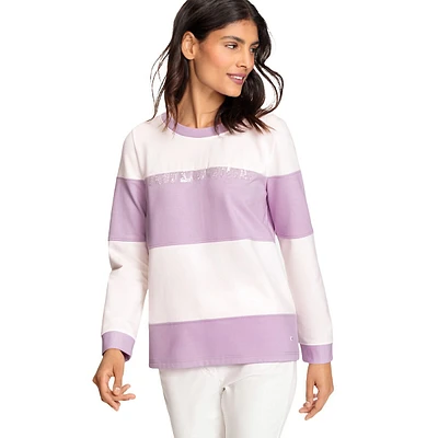 Sequined Striped Crewneck Jersey Top
