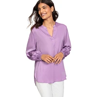 Long-Sleeve Satin-Effect Tunic Blouse