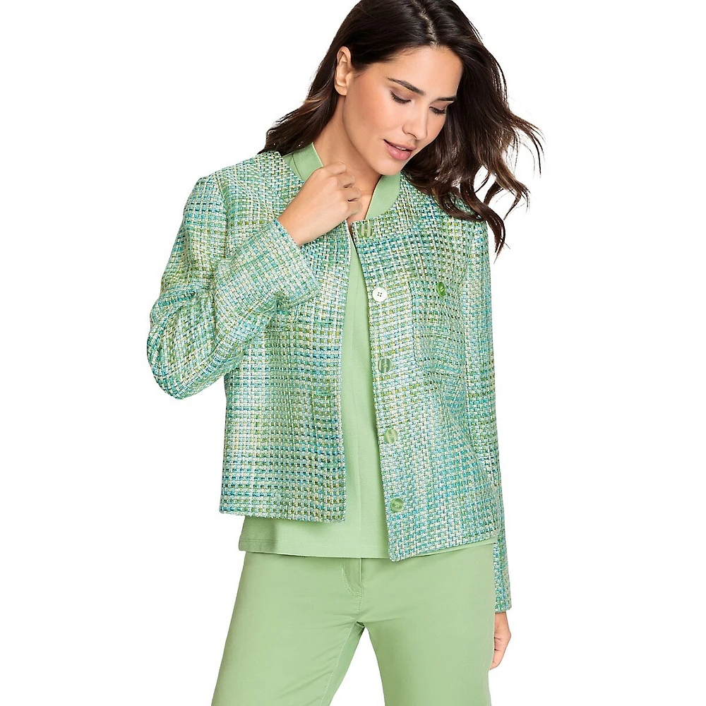 Pastel Passion Collarless Cropped Tweed Blazer