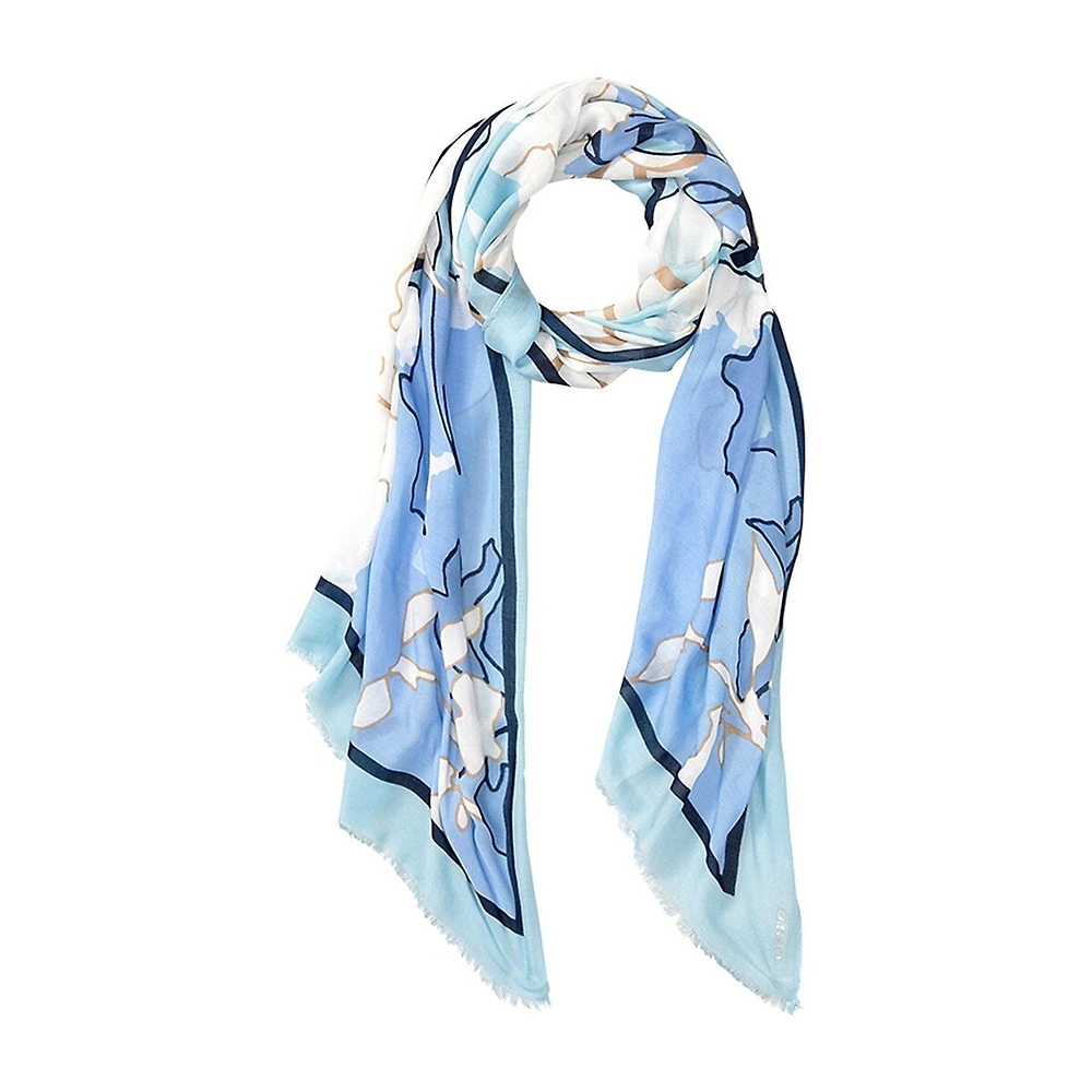 Abstract Floral Frayed Oblong Scarf