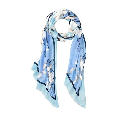 Abstract Floral Frayed Oblong Scarf