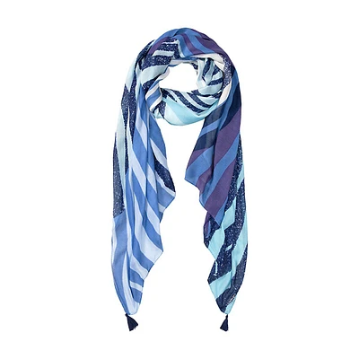 Abstract-Print Frayed Oblong Scarf