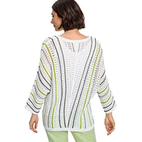 Linen-Blend Open-Knit Dolman Sweater