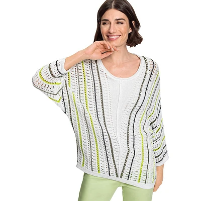 Linen-Blend Open-Knit Dolman Sweater