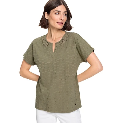 Cottage Core Eyelet-Trim Cotton T-Shirt