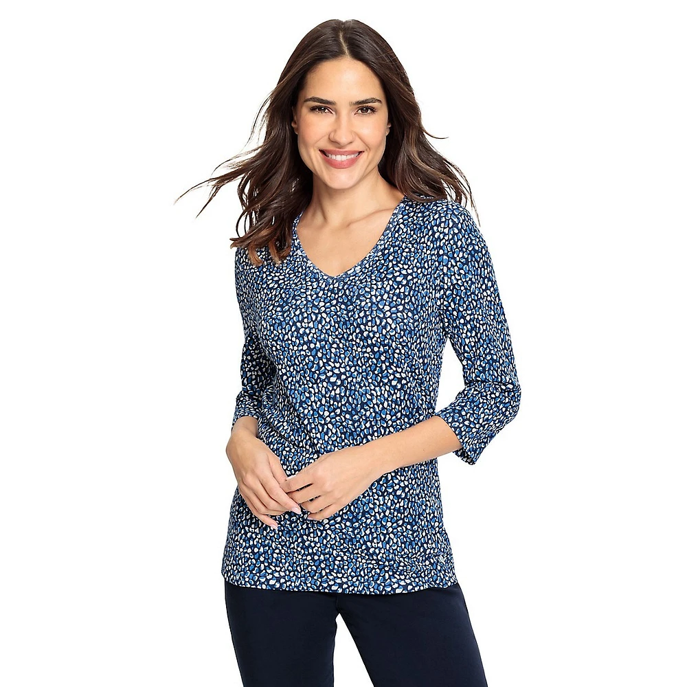 Fresh Mode Printed Three-Quarter-Sleeve Top