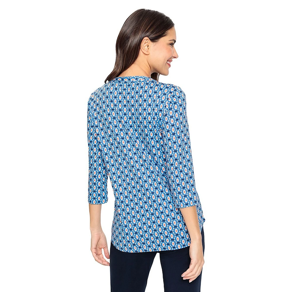 Cotton & Tencel Modal Retro-Print Keyhole Top