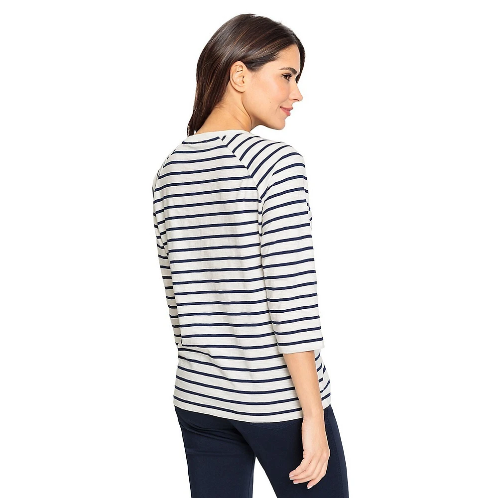 Fresh Mode Placement-Print Striped T-Shirt