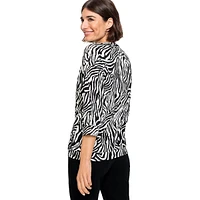 Loose-Fit Cotton-Modal Zebra-Print Tied Splitneck Top