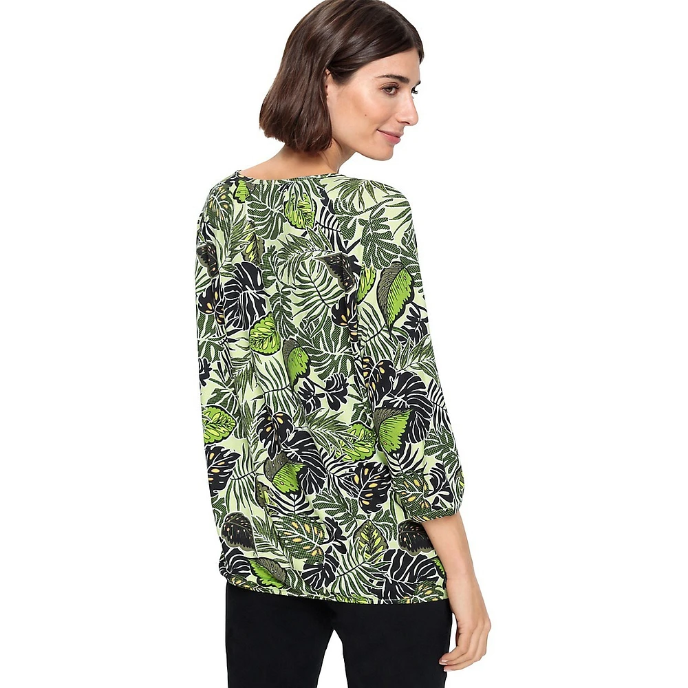 Leaf-Print Keyhole Top