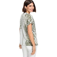 Loose-Fit Geo-Palm Print Keyhole Top