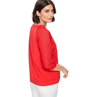 Clara-Fit Jersey & Eyelet Mixed-Media Top