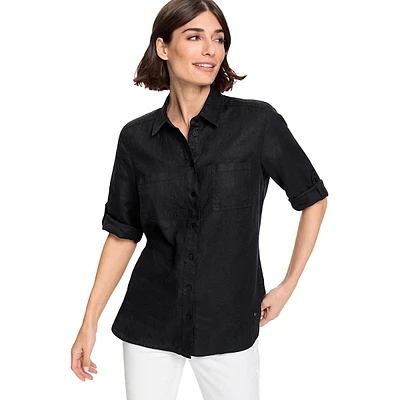 Dolce Vita Convertible-Sleeve Linen Shirt
