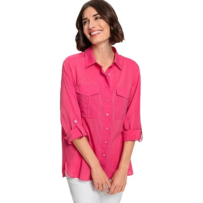 Flap-Pocket Rolled-Tab Sleeve Shirt