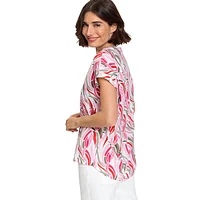 Floral Short-Sleeve Tunic Blouse