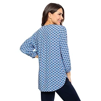 Printed Viscose Splitneck Tunic Blouse