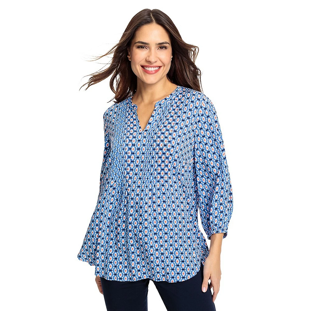 Printed Viscose Splitneck Tunic Blouse