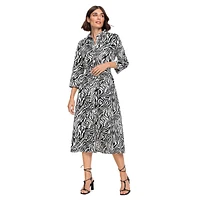 Zebra-Print A-Line Midi Shirtdress