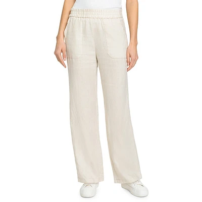 Anna-Fit Linen Wide-Leg Pull-On Pants