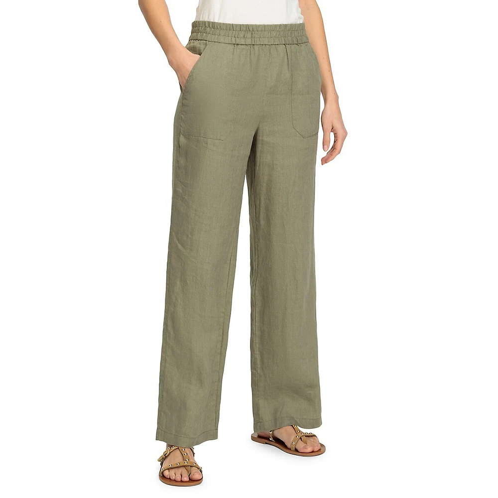 Anna-Fit Linen Wide-Leg Pull-On Pants