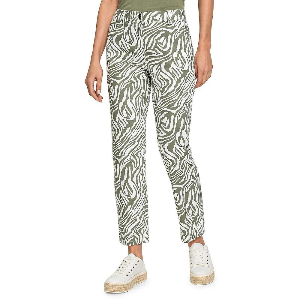 Lisa Fit Straight-Leg Cropped Zebra-Print Pants