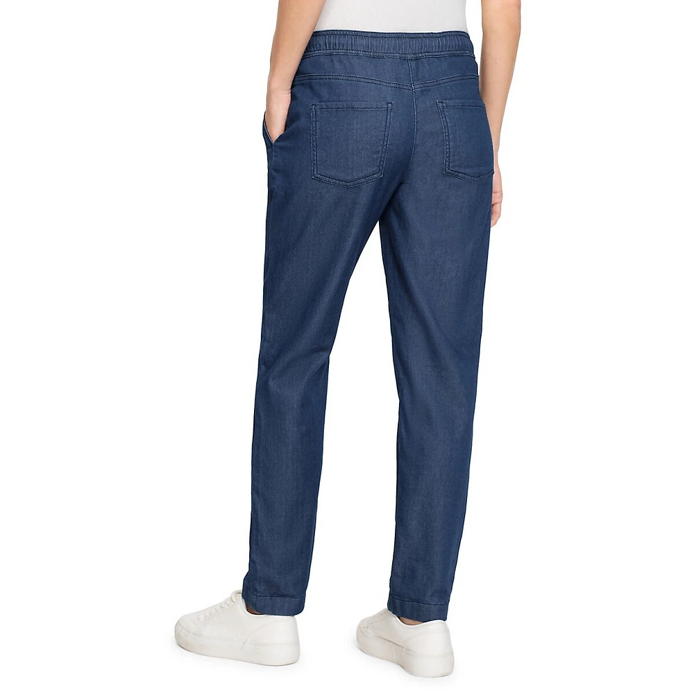 Fresh Mode Straight-Leg Denim-Look Drawstring Pants