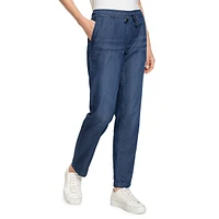 Fresh Mode Straight-Leg Denim-Look Drawstring Pants