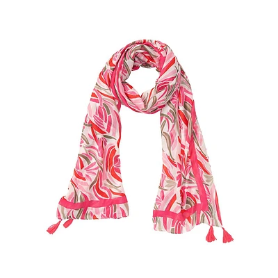 Floral Border Print Tassel-Trim Scarf