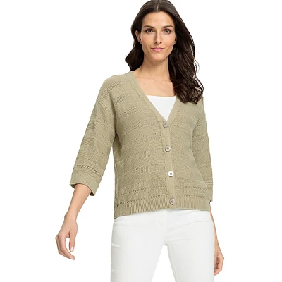 Relaxed-Fit Cotton-Linen Cropped Cardigan