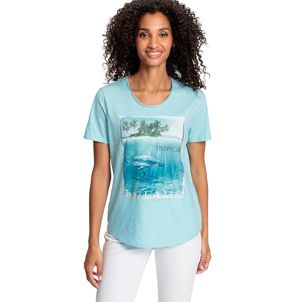 Photorealistic Dolphin-Print T-Shirt