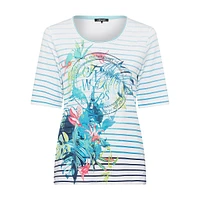 Striped Floral-Graphic T-Shirt