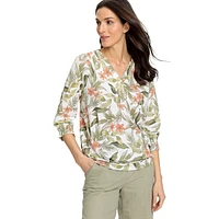 Clara-Fit Tropical-Print Tunic-Neck Top