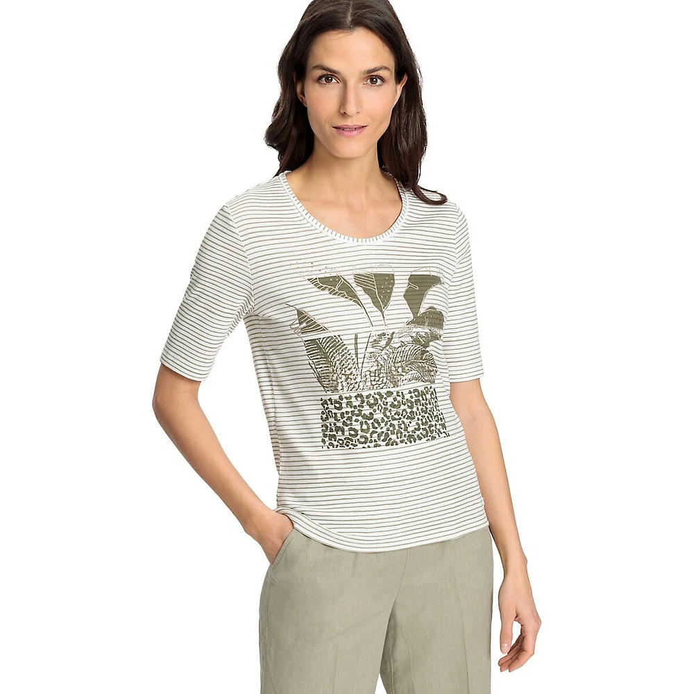 Slim-Fit Embellished Graphic Stripe T-Shirt