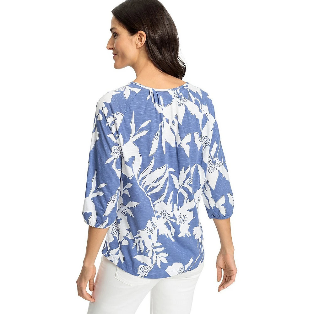 Printed Slub Organic Cotton Keyhole Blouse