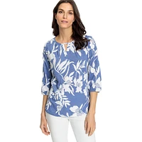 Printed Slub Organic Cotton Keyhole Blouse