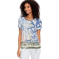 Relaxed-Fit Mixed-Print Drawstring-Hem Top