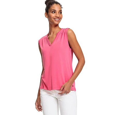 Sleeveless V-Neck Pintucked Top