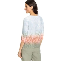 Ombré Tropical-Print Jersey Knit Top