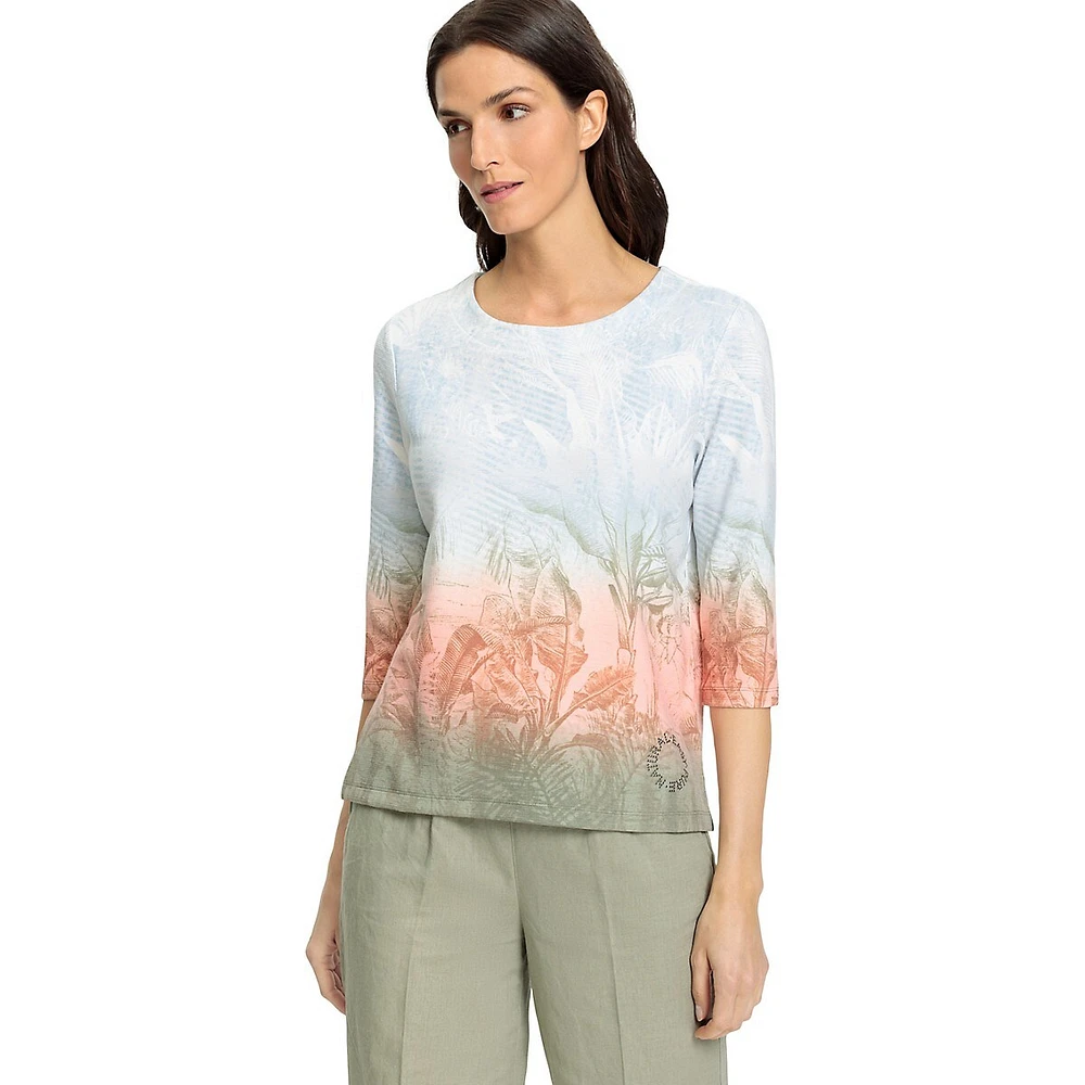 Ombré Tropical-Print Jersey Knit Top