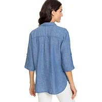 Dolce Vita Convertible-Sleeve Linen Shirt