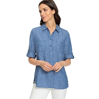 Dolce Vita Convertible-Sleeve Linen Shirt